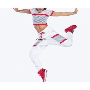 Tenth House Dance Costume Crop Top White and Red With Drawstring Pants Set - US